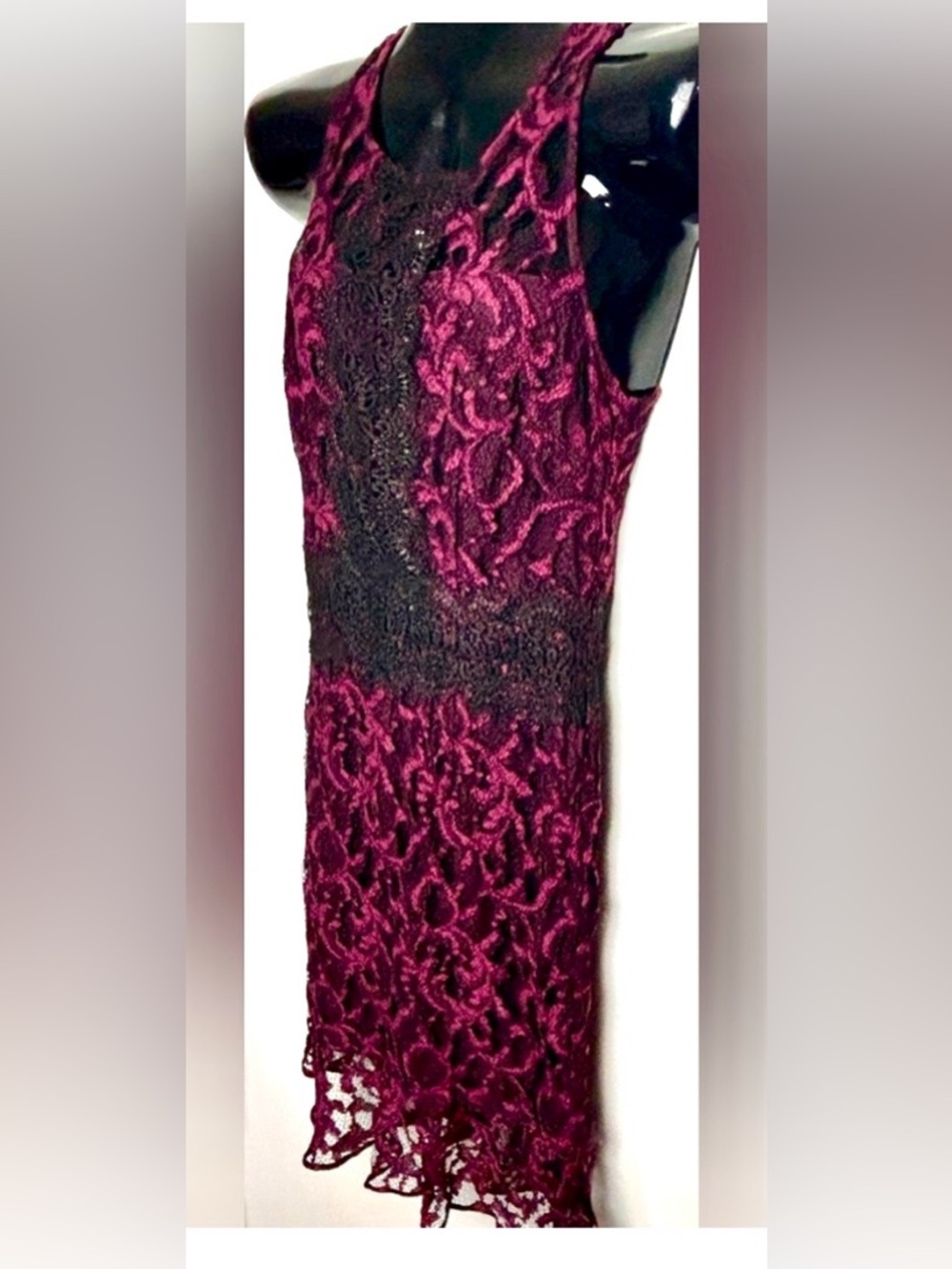 Elegant Black and Fuscia Lace Dress